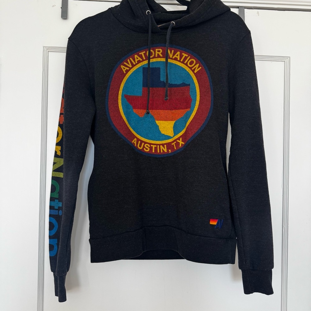 Aviator Nation Black Austin Hoodie with Multicolor Logo